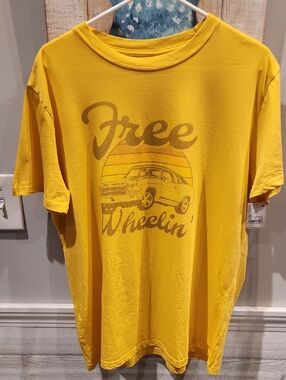 NWT Mighty Fine Yellow 'Free Wheelin'' Graphic Tee - Men's Shirt Sz XL